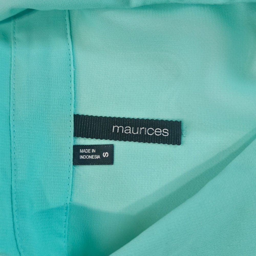 Maurices Shirt Womens Small Mint Green White Sheer Button Front Long Sleeve - Picture 4 of 7